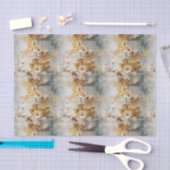Stoffig Blauw, Ivoor en Goud Bloemen Tissue Papier (Craft)