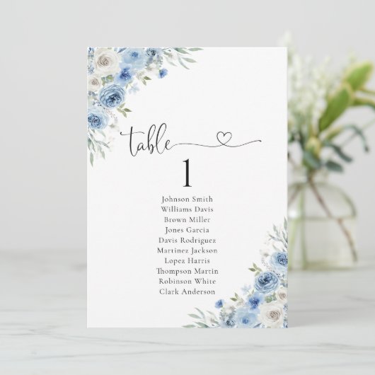 Stoffig Blauw Ivoor Tafel Zitkaart (Staand voorkant)