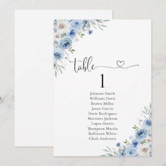 Stoffig Blauw Ivoor Tafel Zitkaart (Voorkant / Achterkant)