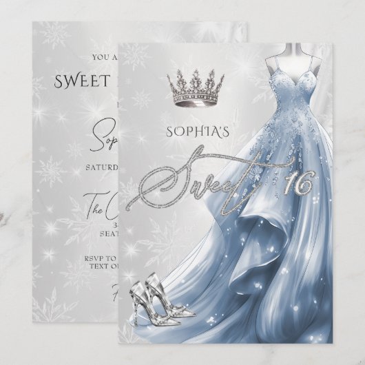 Stoffig Blauw Jurk Sneeuwvlokken Winter Zoet 16 Kaart (Voorkant / Achterkant)