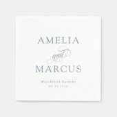 Stoffig Blauw  Kalligrafie Bruiloft Servet (Voorkant)