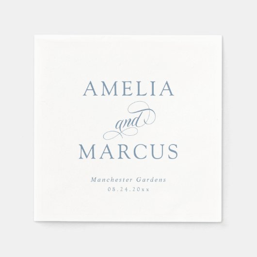 Stoffig Blauw  Kalligrafie Bruiloft Servet (Voorkant)