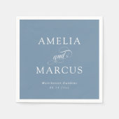 Stoffig Blauw  Kalligrafie Bruiloft Servet (Voorkant)