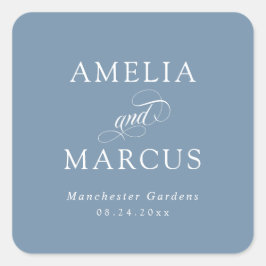 Stoffig Blauw  Kalligrafie Bruiloft Vierkante Sticker