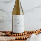 Stoffig Blauw Kalligrafie Bruiloft Wijn Etiket