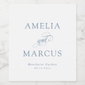 Stoffig Blauw Kalligrafie Bruiloft Wijn Etiket (Enkel label)