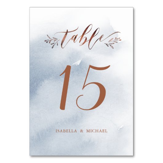 Stoffig blauw kalligrafie rustieke bruiloft tafel  kaart (Voorkant)