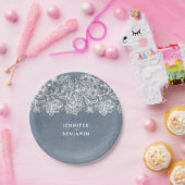 Stoffig Blauw  Kant Bruiloft Papieren Bordje (Feest)