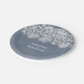 Stoffig Blauw  Kant Bruiloft Papieren Bordje (Gekanteld)