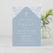 Stoffig Blauw Kant | Doop Kaart (Staand voorkant)