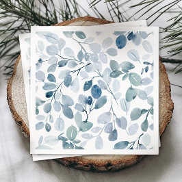 Stoffig blauw kerstservet met Waterverf bladeren Servet
