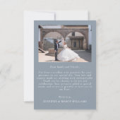 Stoffig blauw klassiek bloemenkrans Bruiloft Foto Bedankkaart (Achterkant)