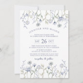 Stoffig blauw klein wildflower bruiloft uitnodigin kaart (Voorkant)