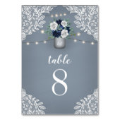 Stoffig Blauw Land Wit Kant Mason Jar Bruiloft Kaart (Achterkant)