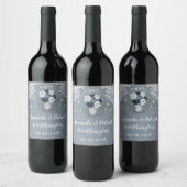 Stoffig Blauw Land Wit Kant Mason Jar Bruiloft Wijn Etiket (Flessen)