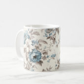  Stoffig Blauw/Lichtbruin Bloemen Koffiemok (Voorkant links)