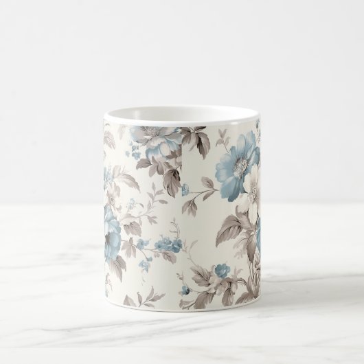  Stoffig Blauw/Lichtbruin Bloemen Koffiemok (Center)