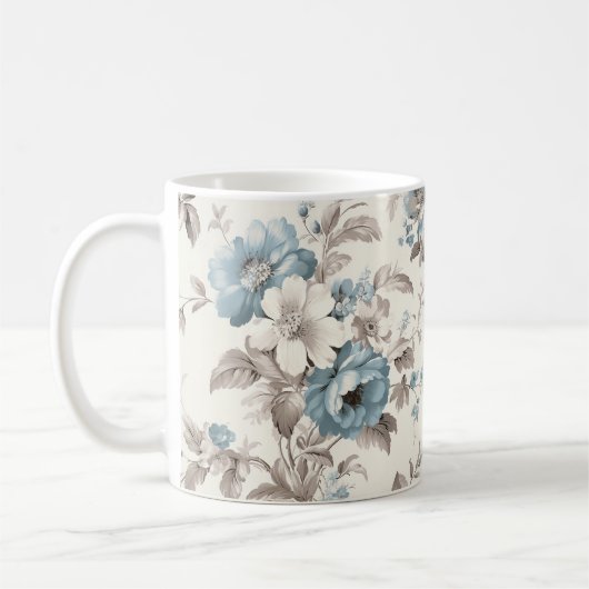  Stoffig Blauw/Lichtbruin Bloemen Koffiemok (Links)