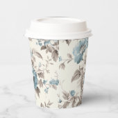 Stoffig Blauw/Lichtbruin Bloemen Papieren Bekers (Links)