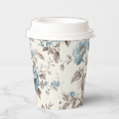 Stoffig Blauw/Lichtbruin Bloemen Papieren Bekers (Rechts)