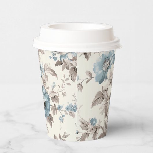  Stoffig Blauw/Lichtbruin Bloemen Papieren Bekers (Rechts)