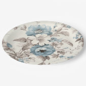  Stoffig Blauw/Lichtbruin Bloemen Papieren Bordje (Gekanteld)