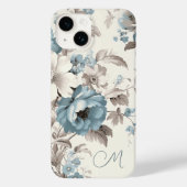 Stoffig Blauw/Lichtbruin Bloemen w/Initiaal Case-Mate iPhone Case (Achterkant)
