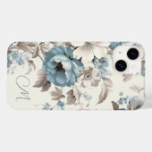 Stoffig Blauw/Lichtbruin Bloemen w/Initiaal Case-Mate iPhone Case (Achterkant (horizontaal))