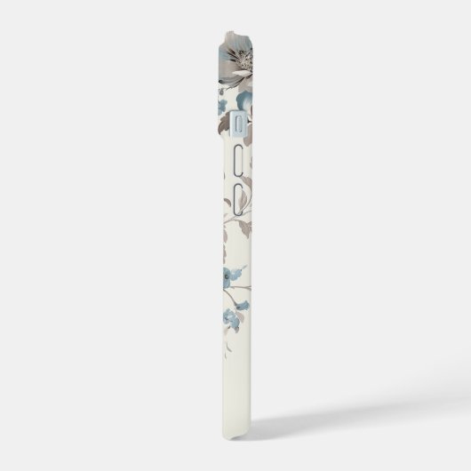 Stoffig Blauw/Lichtbruin Bloemen w/Initiaal iPhone 15 Case (Linkerkant)