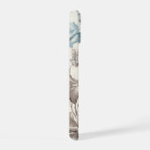 Stoffig Blauw/Lichtbruin Bloemen w/Initiaal iPhone 15 Case (Rechterkant)