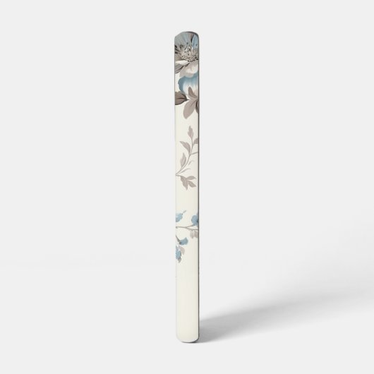  Stoffig Blauw/Lichtbruin Bloemen w/Initiaal Samsung Galaxy Hoesje (Linkerkant)