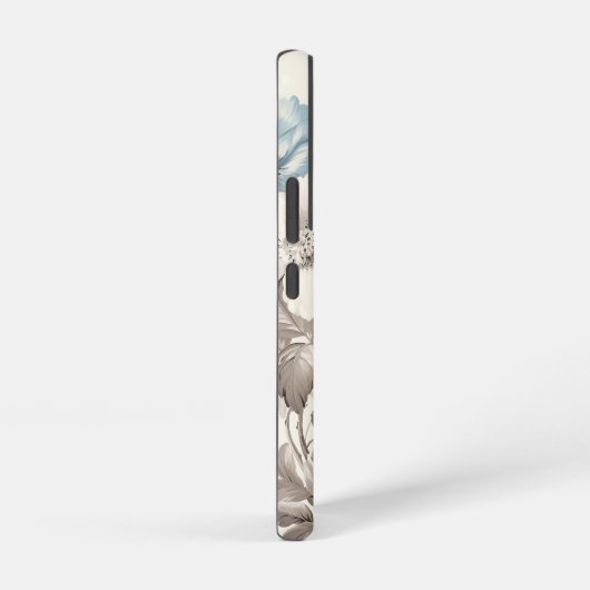  Stoffig Blauw/Lichtbruin Bloemen w/Initiaal Samsung Galaxy Hoesje (Rechterkant)