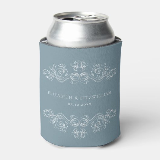 stoffig blauw Lijst bruiloft Blikjeskoeler (Blikje Voorkant)