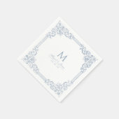 Stoffig Blauw  Lijst Elegant Bruiloft Monogram Servet (Hoek)