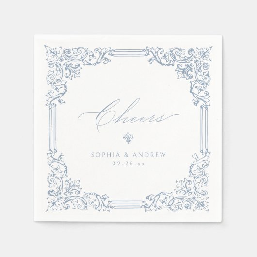 Stoffig Blauw Lijst Elegant Proost Bruiloft Servet (Voorkant)