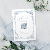 Stoffig Blauw  Lijst Elegant QR Code Bruiloft RSVP Kaartje