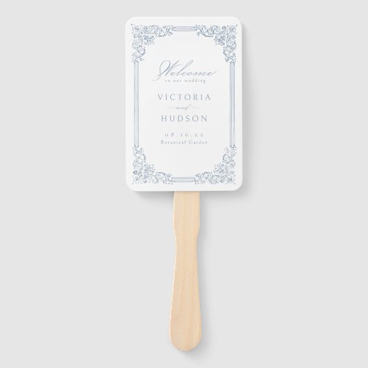 Stoffig Blauw Lijst Elegant Trouwprogramma Handwaaier (Voorkant)