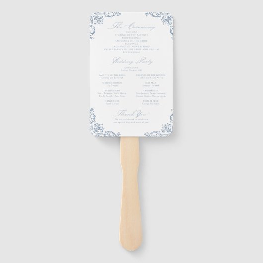 Stoffig Blauw Lijst Elegant Trouwprogramma Handwaaier (Achterkant)