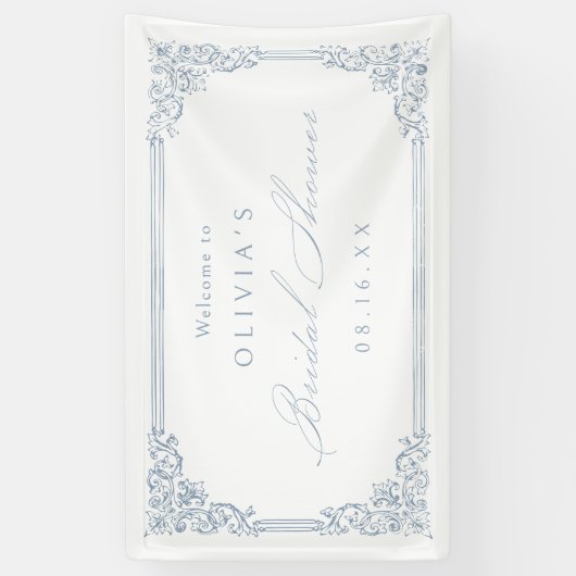 Stoffig Blauw  Lijst Elegant Vrijgezellenfeest Spandoek (Verticaal)