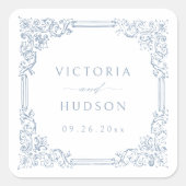 Stoffig Blauw  Lijst Elegante huwelijksgunst Vierkante Sticker (Voorkant)