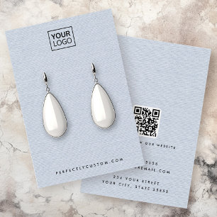 Stoffig blauw linnen look logo QR oorbel display k Visitekaartje