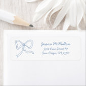 Stoffig Blauw Lint Coquette Bow Adreslabel Etiket (Insitu)