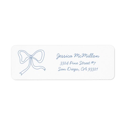 Stoffig Blauw Lint Coquette Bow Adreslabel Etiket (Voorkant)