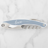 Stoffig blauw Love script Wedding bedankje Kurkentrekker (Voorkant)