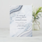 Stoffig Blauw Marmer Agaat Bruiloft Kaart (Staand voorkant)