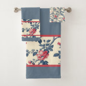Stoffig Blauw Met Rood En Blauw Toile De Jouy Trim Bad Handdoek (Insitu)