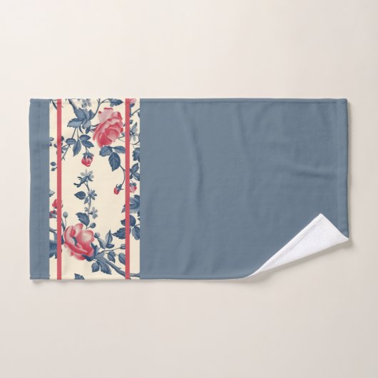 Stoffig Blauw Met Rood En Blauw Toile De Jouy Trim Bad Handdoek (Handdoek)