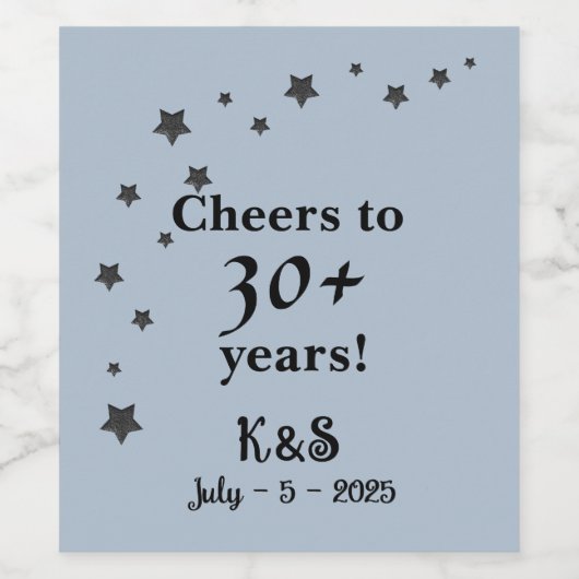 Stoffig blauw met vallende sterren bruiloft wijn etiket (Enkel label)