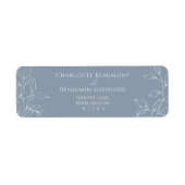 Stoffig Blauw Minimaal Blad Bruiloft Retouradres Etiket (Voorkant)