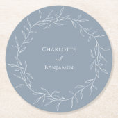 Stoffig Blauw Minimaal Blad Bruiloft Ronde Kartonnen Onderzetter (Voorkant)